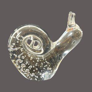 Garden Snail Escargot Paperweight Handmade Clear Art Glass Décor figurine VTG